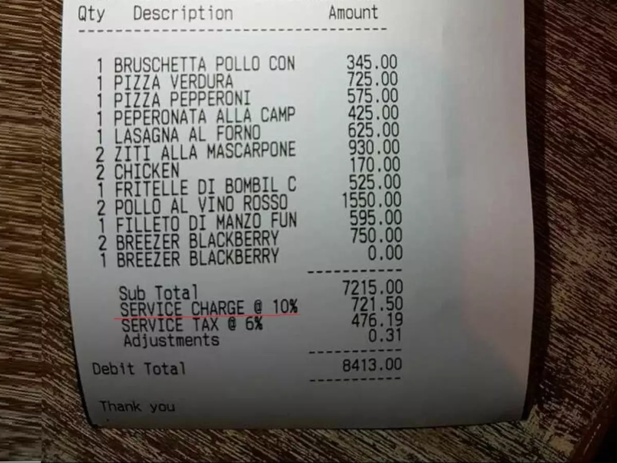 Be An Informed Consumer, Check For Service Charge In Restaurant Bills